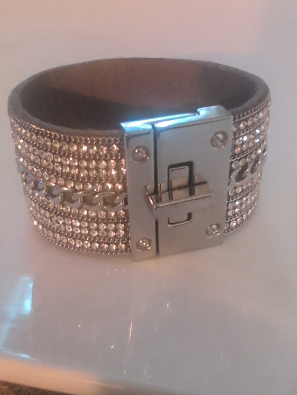 Crystal-Embellished Wide Cuff Bracelet - Silver